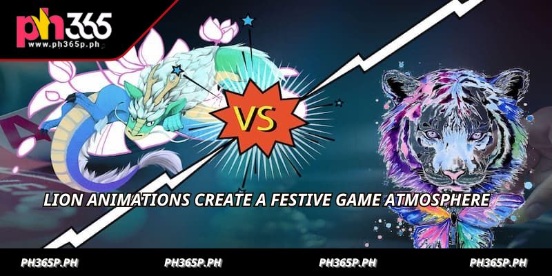 Lion animations create a festive game atmosphere